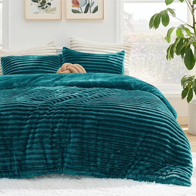 High-End Bedsure Twin Twin XL Size Comforter – GentleSoft™ 2 Pieces Double-Side Fleece Fluffy Teal Comforter Set Cozy Striped Room Decor Aesthetic Luxury Twin Bedding Sets 1 Pillowcase 68×88 Inches Certified