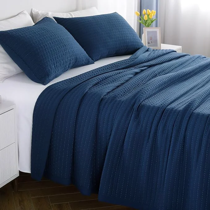 Trendy XL King Quilt Set – 108 quot x98 quot Soft Washed 3-Layer Lightweight Bedspread with Multi-Lock Quilting Minimalist Nordic Bedding All-Season Quilt for Spring Summer amp Fall 1 Quilt 2 Pillow Shams Dark Blue Trusted