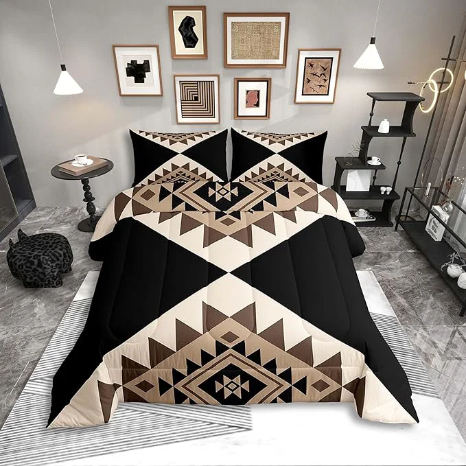 Healthy Erosebridal Black Beige Abstract Bedding Set Full Size Modern Boho Western Aztec Comforter Set for Adult Women Men Geometric Stripes Bed Sets Minimalist Stylish Art Southwestern Quilt Sets High-End