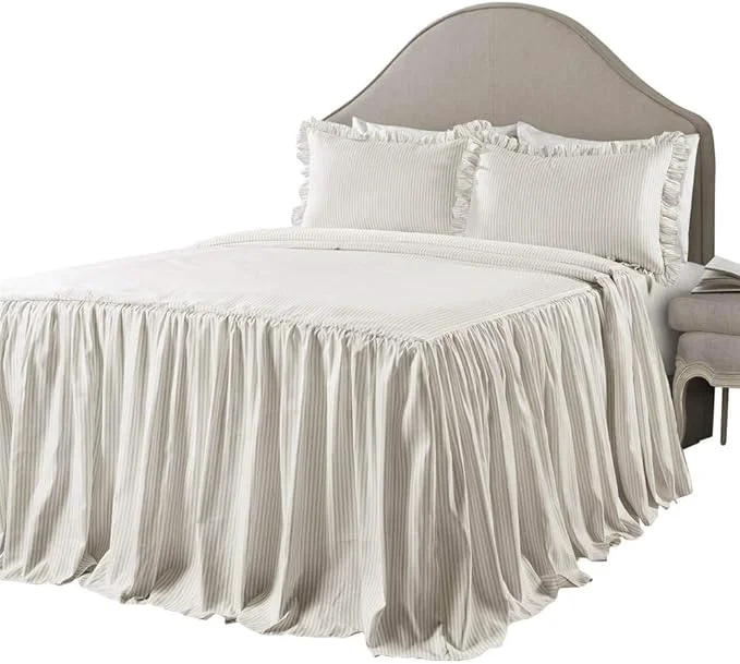 Traditional Lush Decor Ticking Stripe Bedspread Full Size 3 Piece Set Wheat – Ruffle Bedding Set Full Bedspreads – Kids Bedding – Farmhouse amp Coquette Decor Verified