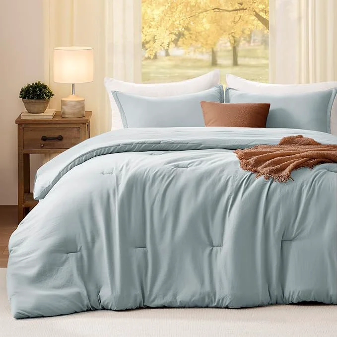 Secure Queen Comforter Set Mist Blue 3PCS Soft Lightweight Breathable Bedding Comforter for All Season Queen Size 90 39 39 ×90 39 39 Comforter amp 2 Pillowcases Quality
