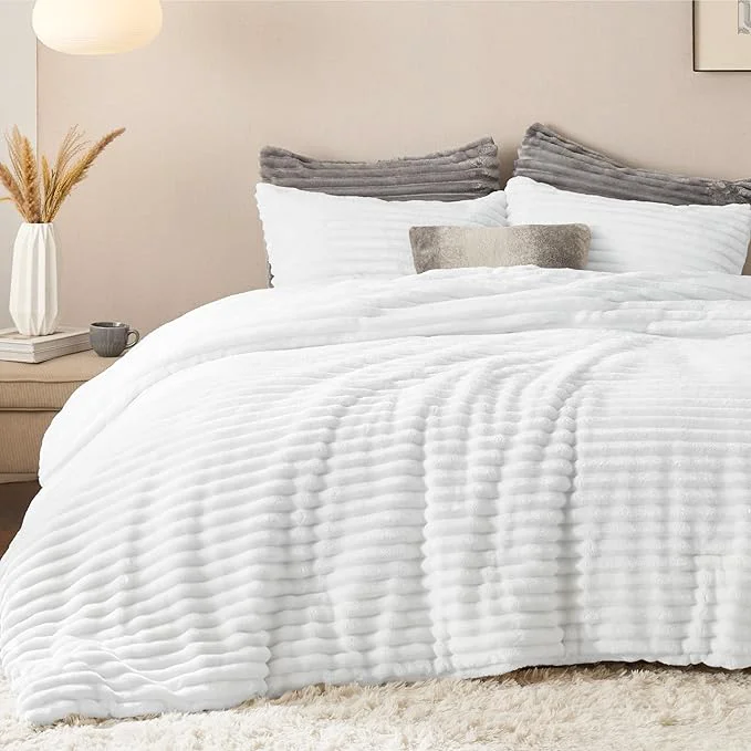 Quality Bedsure Twin Twin XL Size Comforter – GentleSoft™ 2 Pieces Double-Side Fleece Fluffy Bright White Comforter Set Cozy Striped Room Decor Aesthetic Luxury Twin Bedding Sets 1 Pillowcase 68×88 Inches Proven