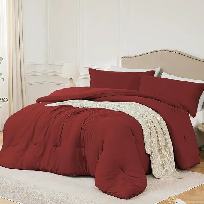 Efficient Oversized Queen Comforter Set Dark Red Extra Length Fit for Thick Mattresses 3PCS Bedding Comforter for All Season Oversized Queen Size 98 39 39 ×98 39 39 Comforter amp 2 Pillowcases Refined
