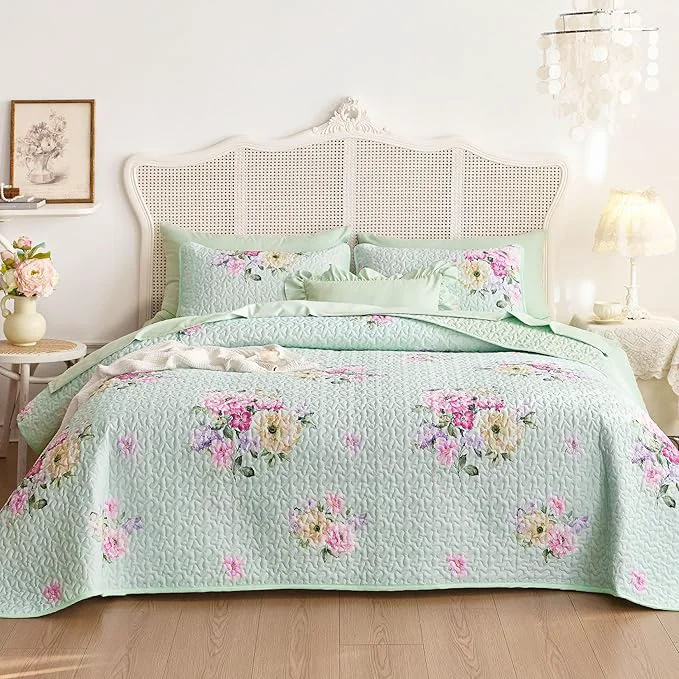 Efficient Wake In Cloud – Shabby Chic Quilt Set Floral Coquette Cottagecore Farmhouse Vintage Flowers for Women Teen Girls Reversible Lightweight Bedspread Coverlet 3 Pieces Green Twin Twin XL Size Authentic