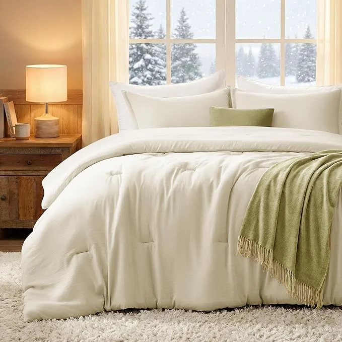 Excellent Oversized Queen Comforter Set Cream Extra Length Fit for Thick Mattresses 3PCS Bedding Comforter for All Season Oversized Queen Size 98 39 39 ×98 39 39 Comforter amp 2 Pillowcases Selected