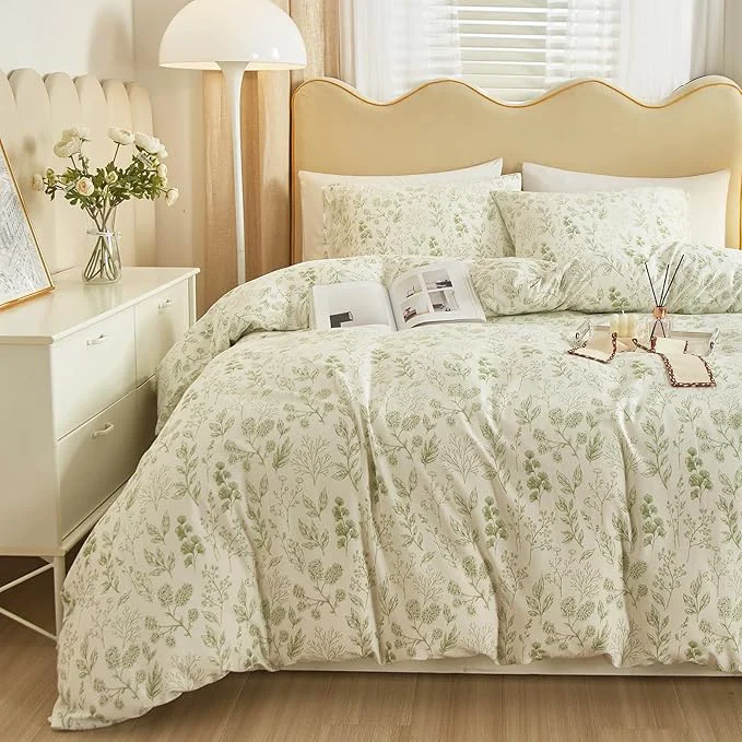 Premium Material HighBuy White Full Comforter Boho Bedding Comforter Set with Green Floral Comforter for Women Girls Aesthetic Boho Comforter Full Size Comforter 3 Piece Coquette Bedding Comforter Set All Season Superior