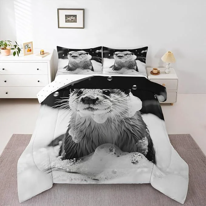 Trendy Erosebridal Marine Animal Comforter Set Twin Size Sea Otter Bedding Set for Kids Boys Girls Kawaii Shower Bubbles White Beige Black Comforter Warm Soft Quilt Insert High-Performance