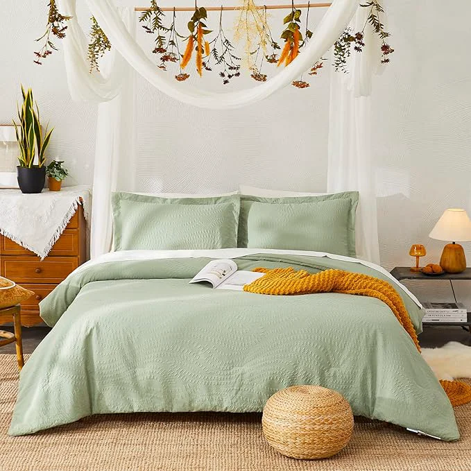 Excellent Geniospin Full Size Comforter Set – 7 Pieces Textured Sage Green Bedding Sets Boho Shabby Chic Comforter Set All Season Comfortable Bed in a Bag with Comforter Sheets Pillowcases amp Shams Flexible