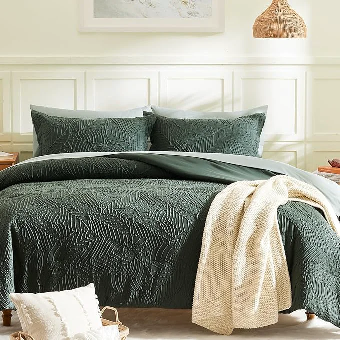 Comfortable Geniospin Full Size Comforter Set – 7 Pieces Dark Green Bedding Set Botanical Textured Comforter Bed Set All Season Lightweight Bed in a Bag with Comforter Sheets Pillowcases amp Shams Verified