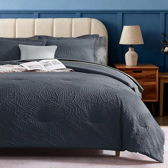 Innovative Geniospin Twin Comforter Set – 5 Pieces Blue Gray Textured Bed in Bag Twin Bedding Sets with Comforter Sheets Pillowcases amp Shams All Season Blue Gray Bedding Organic