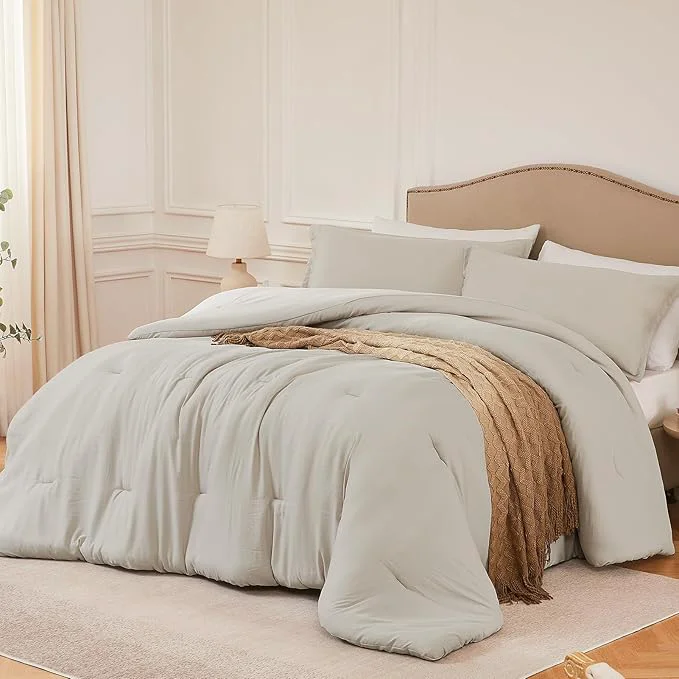 Versatile King Comforter Set Oatmeal 3PCS Soft Lightweight Breathable Bedding Comforter Sets for All Season King Size 104 39 39 ×90 39 39 Comforter amp 2 Pillowcases Convenient