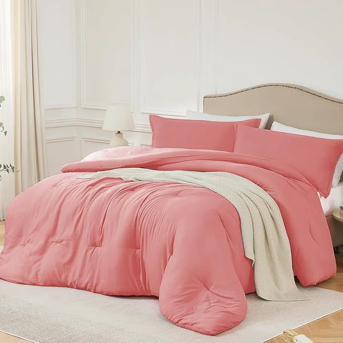 Functional Twin Comforter Set Peach Pink 2PCS Soft Lightweight Breathable Bedding Comforter for All Season Twin Size 68 39 39 ×90 39 39 Comforter amp 1 Pillowcase Crafted