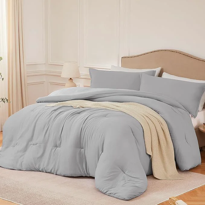 Oversized King Comforter Set Lightgrey 3PCS Soft Lightweight Breathable Bedding Comforter for All Season Oversized King Size 120 39 39 ×98 39 39 Comforter amp 2 Pillowcases Crafted