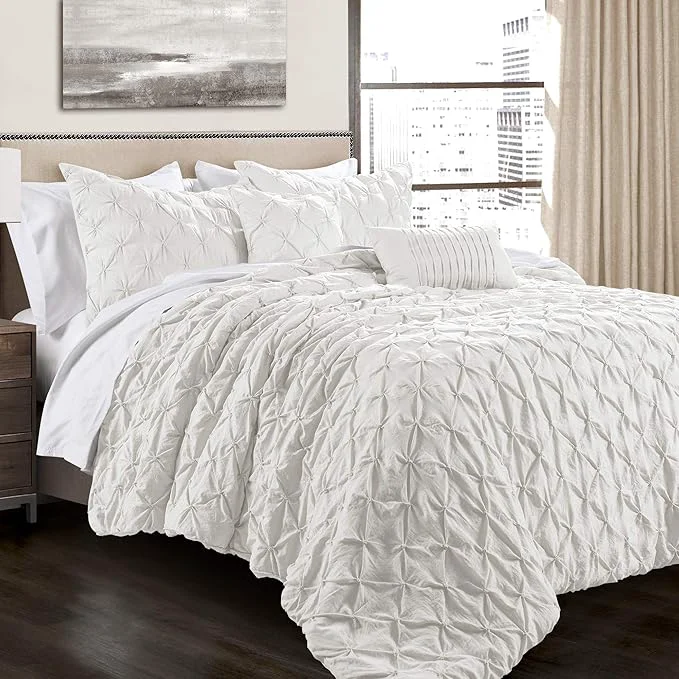Reliable Lush Decor Ravello Pintuck Comforter Set – Luxe 5 Piece Textured Bedding Set – Traditional Glam amp Farmhouse Inspired Bedroom Decor – King White Refined