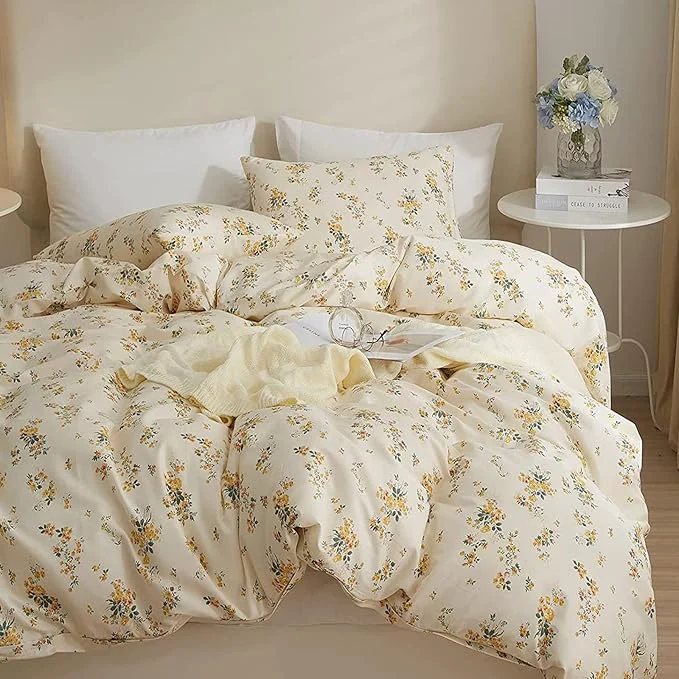 Solid HighBuy Botanical Floral Comforter Set King Yellow Flower Boho Comforter Set for Women Girls Fluffy Bohemian Bedding Comforter Sets Collection with 2 Pillowcases Cozy Comfy Comforter King Optimized