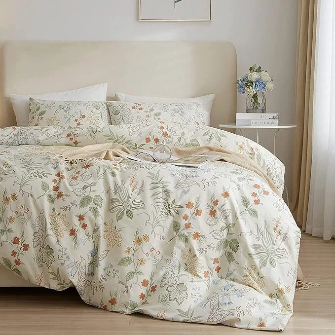 Eco-Friendly HighBuy Botanical Floral Comforter Full Size Boho Lightweight Bedding Comforters with Green Floral Comfy Bedding Sets Aesthetic Bed Set Include 1 Comforter and 2 Pillowcase All Season Trusted