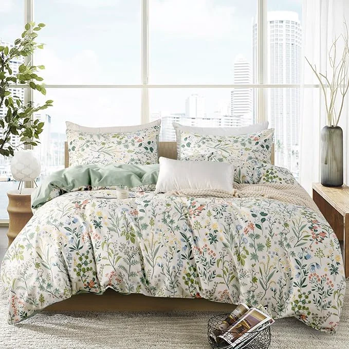 Convenient Floral Comforter Set King Soft Bedding Comforter Set 3 Pieces Lightweight Garden Style Green Red Flower Print Botanical Flowers Comforter Set 1 Comforter and 2 Pillowcases Floral King Organic
