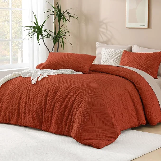 Convenient Andency Burnt Orange Oversized King Comforter 128 39 39 x120 39 39 3 Pieces Terracotta Soft Boho Bedding Set amp Collections All Season Farmhouse Tufted Fluffy Bed Set 1 Comforter 2 Pillowcases Lightweight