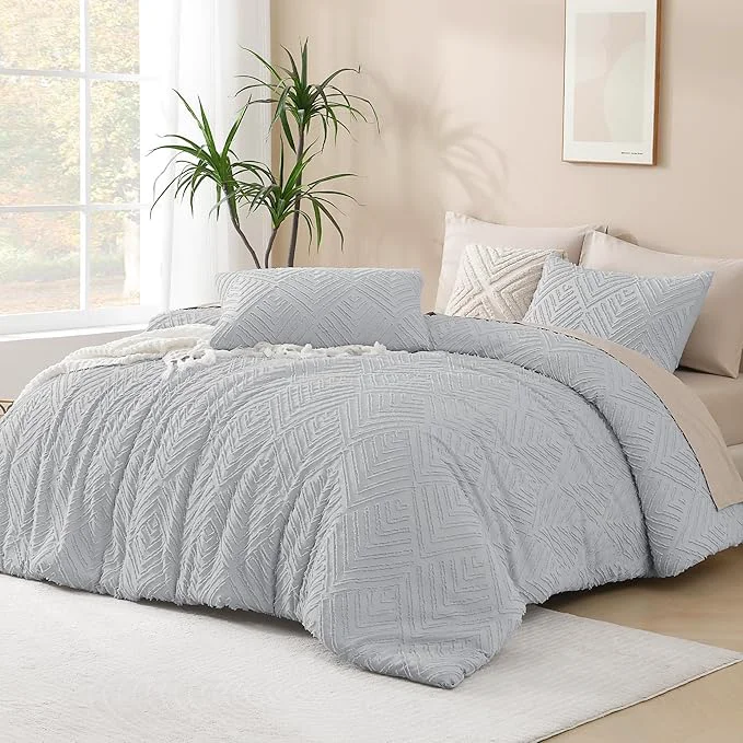 Detailed Andency Light Grey Comforter Oversized King Size Set 120 39 39 x98 39 39 3 Pieces Gray Soft Boho Bedding Set amp Collections Tufted Fluffy Shabby Chic Bed Set for All Seasons 1 Comforter 2 Pillowcases Reusable