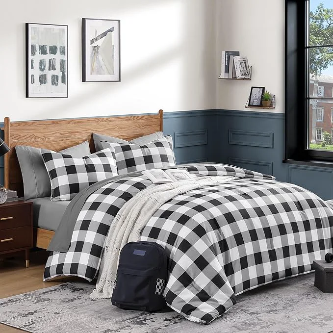 Breathable Andency Black Plaid Comforter Set Queen Size 90×90 Inch 3 Pieces 1 Gingham Comforter amp 2 Pillowcases Summer Lightweight Microfiber Buffalo Check Down Comforter Set Black Grey White First-Class