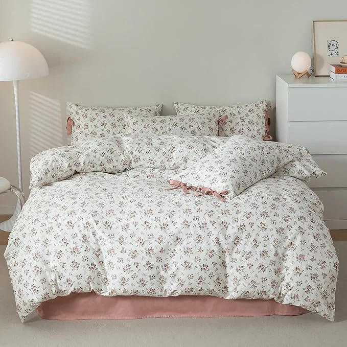 Verified HighBuy Vintage Floral Comforter Set Full Size 3 Piece All Season with 2 Bowknot Bow Tie Pillowcases Boho Style Soft Comforters Cozy Bohemian Floral Bedding Sets for Women Girls Cooling Comforter Unique