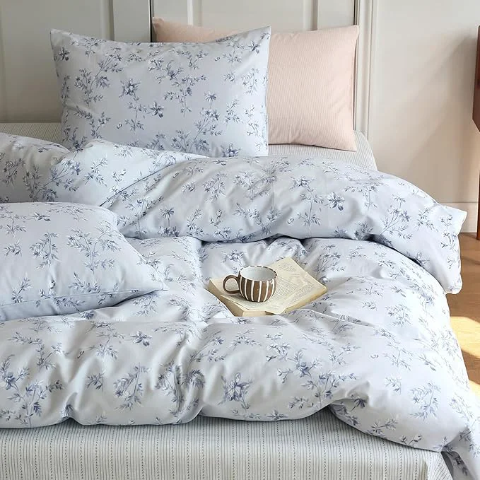 Pure HighBuy Boho Style Comforter Set Full Size Blue Floral Print Bedding Comforters Bohemian Bedding Sets 3 Piece for All Season Comfy Soft Full Bed Comforter with 2 Pillowcases Long-Lasting