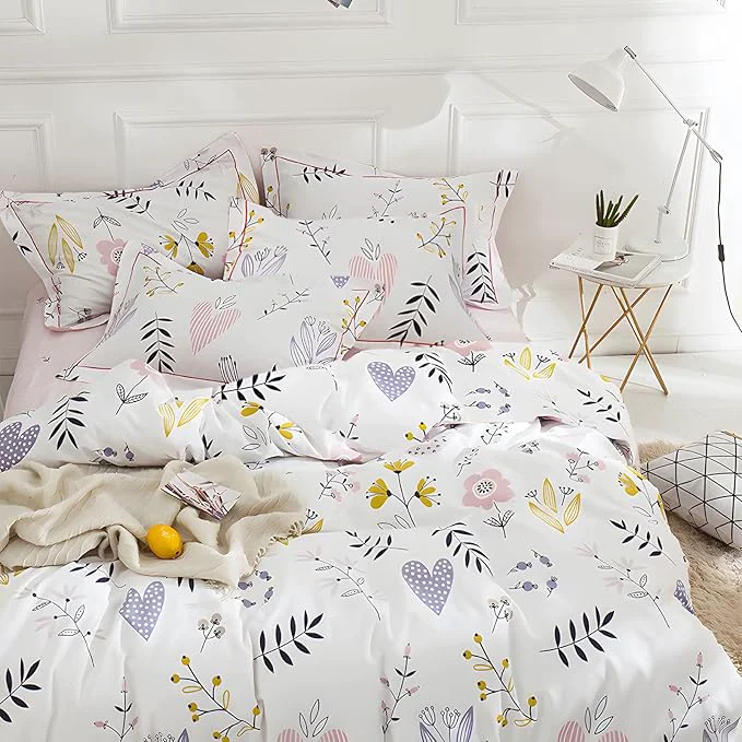 Official HighBuy Girl Comforter Sets King White Pink Floral Bedding Comforter Set King 3 Piece Flower Comforters Fluffy with 2 Pillowcases Cottagecore Botanical Bedding Comforter Sets Selected