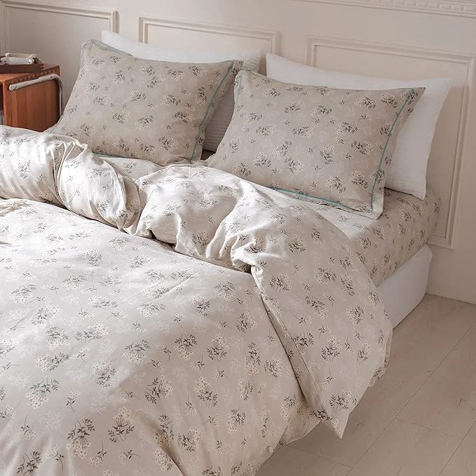 Functional HighBuy Boho Floral Comforter Set Queen Beige Bedding Comforter Sets Queen Boho 3 Piece for Women Girl Cottagecore Flower Comforter Set with 2 Pillowcases Cozy Bed Comforter Sets Smart