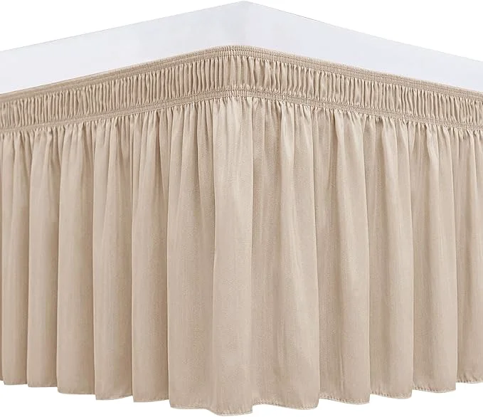 Certified Biscaynebay Wrap Around Bed Skirts for King amp Cal King Beds 17 quot Long Drop Sand Adjustable Elastic Dust Ruffles Easy Fit Wrinkle Resistant Silky Luxurious Fabric Machine Washable High-Quality