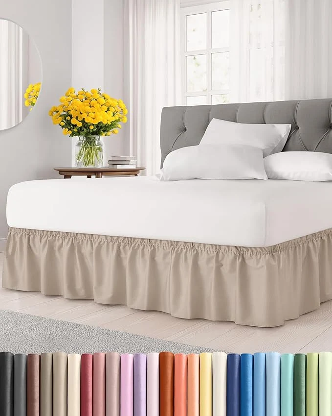 Durable Wrap Around Dust Ruffle Bed Skirt – Wheat – for Full Size Beds w 12 Inch Drop – Easy Fit Elastic Strap – Adjustable Pleated Bedskirt w Brushed Fabric – Wrinkle – for Women Men Kids amp Teens Eco-Friendly