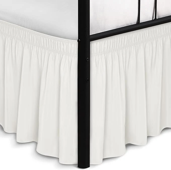 Casual Biscaynebay Wrap Around Bed Skirts with Split Corners for Queen Beds 17 quot Drop Ivory Elastic Dust Ruffles Adjustable Easy Fit Wrinkle amp Fade Resistant Silky Luxurious Fabric Machine Washable High-End