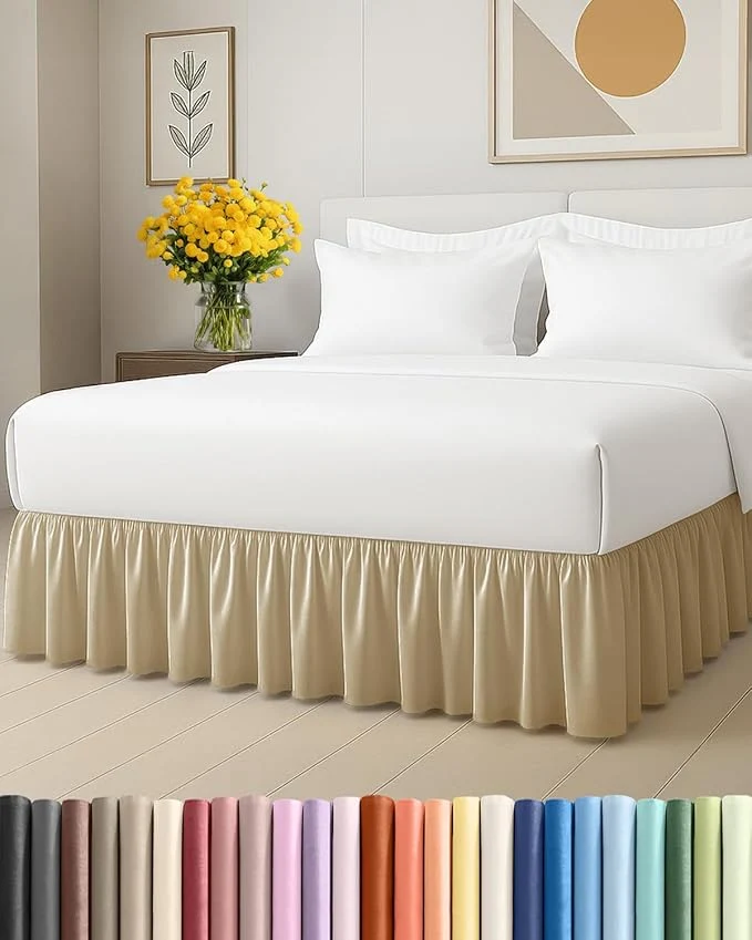 Traditional Bedskirt Twin Size Ruffle – 15 inch Drop Dust Ruffle Bed Skirt with Platform – Ultra-Soft Easy Fit Premium Hotel Quality – Wrinkle Fade amp Shrink Resistant – for Women Men Kids and Teens – Beige Fine