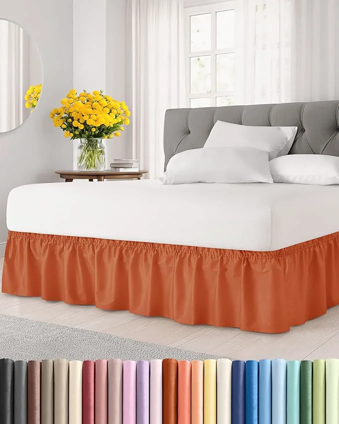Selected Wrap Around Dust Ruffle Bed Skirt – Terracotta – for King Size Beds w 15 Inch Drop – Easy Fit Elastic Strap – Adjustable Pleated Bedskirt w Brushed Fabric – Wrinkle Women Men Kids amp Teens Carefully Designed