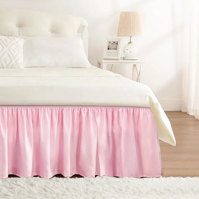 Safe RIMELA Dusty Pink Bed Skirt King Size 15 Inch Drop Wrap Around Elastic Bedskirt Dust Ruffle for Adjustable Bed Base Machine Washable Easy to Install Bed Skirts Quality
