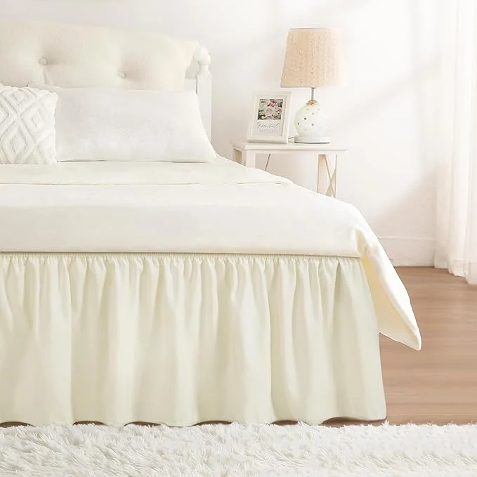 Eco-Friendly RIMELA Ivory Bed Skirt Queen Size 15 Inch Drop Elastic Bed Skirting for Bed Base and Frame Bedding Dust Ruffle Easy to Install Lightweight Wrap Around Adjustable Bedskirt World-Class