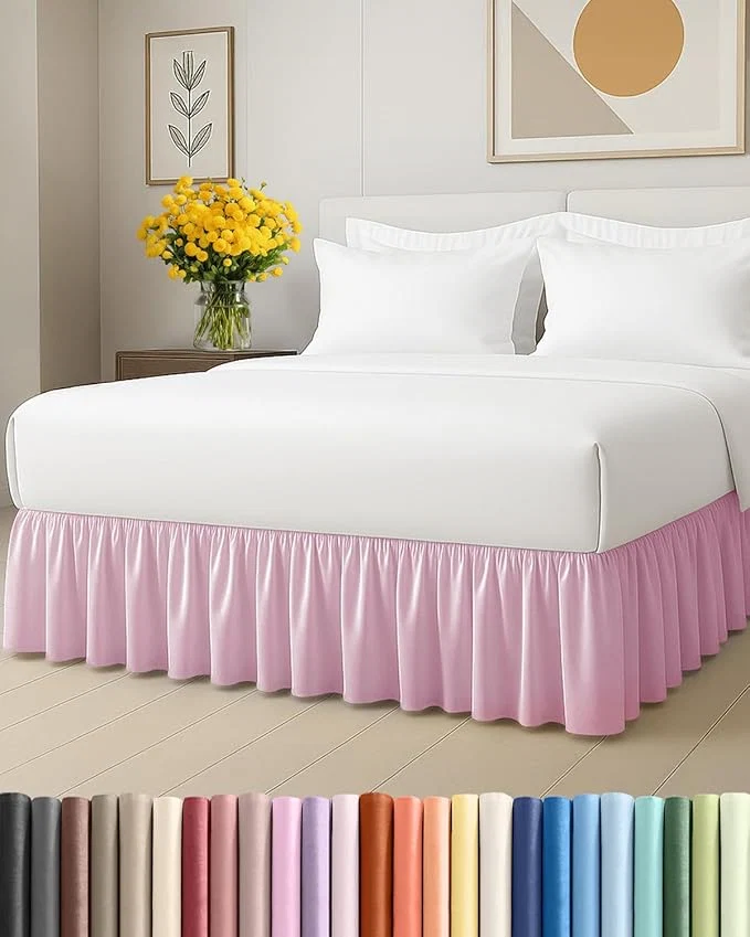 High-Performance Bedskirt Full Size Ruffle – 18 inch Drop Dust Ruffle Bed Skirt with Platform – Soft Easy Fit Premium Hotel Quality – Wrinkle Fade amp Shrink Resistant – for Women Men Kids and Teens – Light Pink Luxury