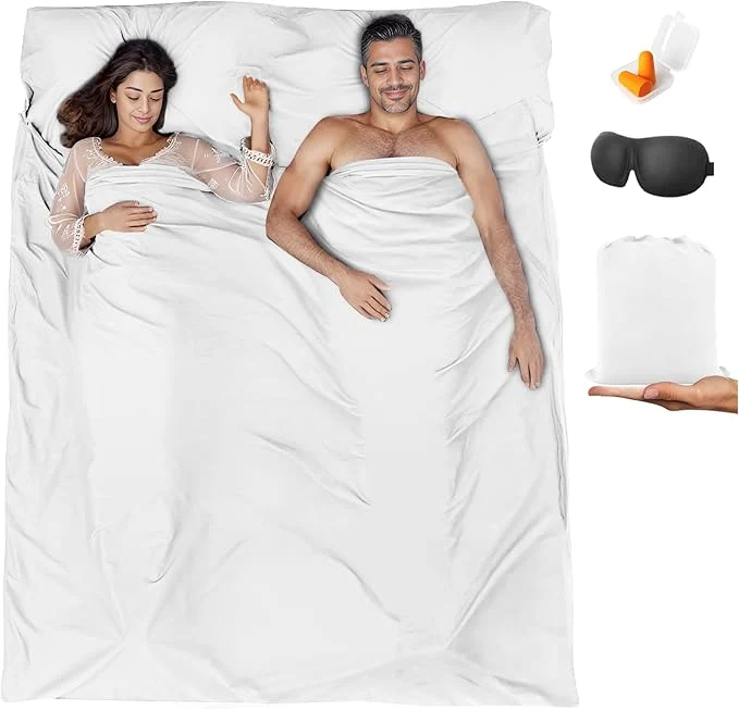 Comfortable Sleeping Bag Liner Travel Sheet amp Adult Sleep Sack Camping Sheets Travel Sleep Sack for Backpacking Hotels amp Hostels -Lightweight Single amp Double Travel Sheet Camping Sheets Environmentally Friendly
