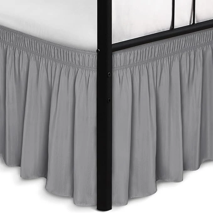 High-Grade Biscaynebay Wrap Around Bed Skirts with Split Corners for Full Beds 18 quot Drop Silver Grey Adjustable Elastic Dust Ruffles Easy Fit Wrinkle Resistant Silky Luxurious Fabric Machine Washable Minimalist