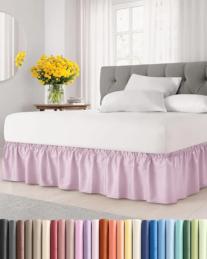 Solid Wrap Around Dust Ruffle Bed Skirt – Light Pink – Twin Twin XL Size Beds with 24 Inch Drop – Elastic Strap – Adjustable Pleated Bedskirt with Brushed Fabric and Wrinkle – Women Men Kids amp Teens Responsible