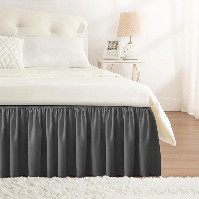 Durable RIMELA King Grey Bed Skirt Wrap Around Elastic Dust Ruffles Solid Color Wrinkle and Fade Resistant with Elastic Belt Easy to Install Dark Gray for King amp California King Size 15 Inch Drop Functional
