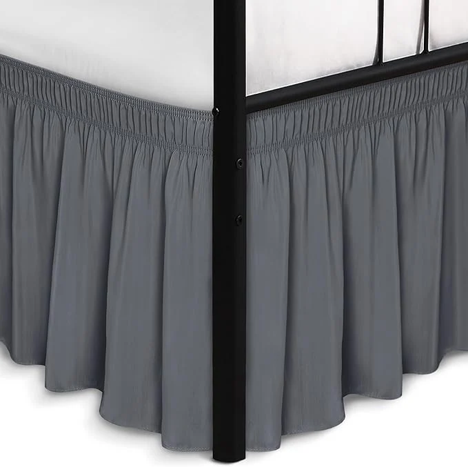 Genuine Biscaynebay Wrap Around Bed Skirts with Split Corners for Queen Beds 15 quot Drop Dark Grey Adjustable Elastic Dust Ruffles Easy Fit Wrinkle Resistant Silky Luxurious Fabric Machine Washable Contemporary