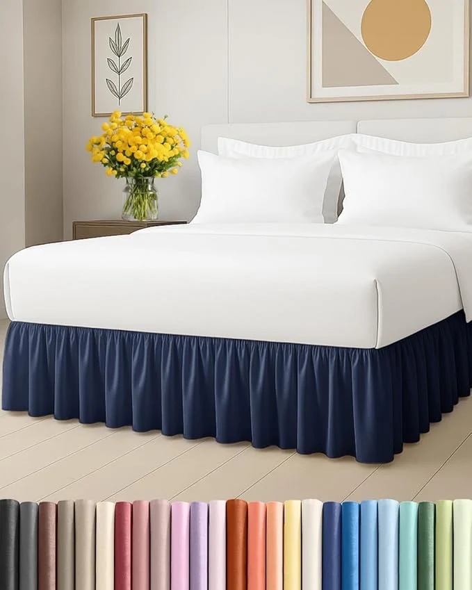 Secure Bedskirt Full Size Ruffle – 15 inch Drop Dust Ruffle Bed Skirt with Platform – Ultra-Soft Easy Fit Premium Hotel Quality – Wrinkle Fade amp Shrink Resistant – for Women Men Kids and Teens – Navy Luxury