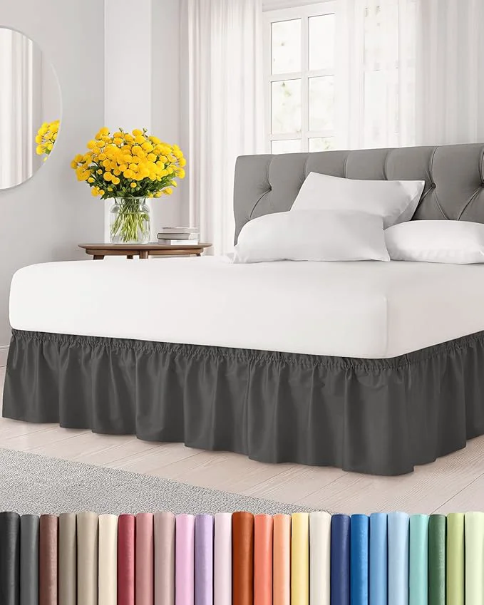 Superior Wrap Around Dust Ruffle Bed Skirt – Charcoal – for King Size Beds w 12 Inch Drop – Easy Fit Elastic Strap – Adjustable Pleated Bedskirt w Brushed Fabric – Wrinkle – for Women Men Kids amp Teens Artisan