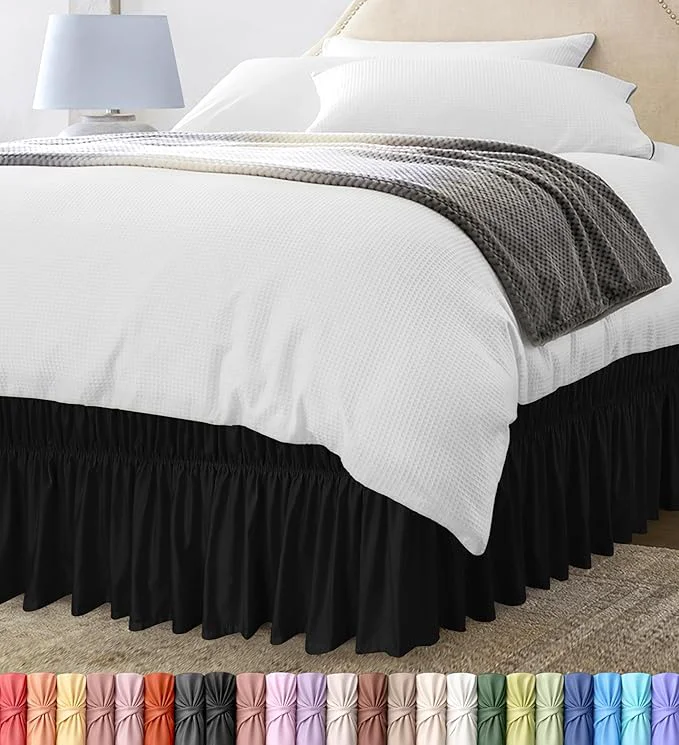High-Grade Utopia Bedding Queen Elastic Bed Ruffle – Easy Wrap Around Ruffle – Microfiber Bed Skirt with Adjustable Buckle amp Elastic Belt 16 Inch Tailored Drop – Hotel Quality Bedskirt Fade Resistant Black Natural