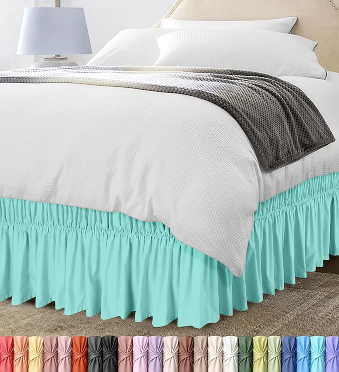Carefully Designed Wrap Around Ruffle Queen Size Bed Skirt – Adjustable Buckle amp Elastic Belt for Easy Installation 16 Inch Drop – Brushed Microfiber – Machine Washable Fade and Wrinkle Resistant Spa Blue Exclusive