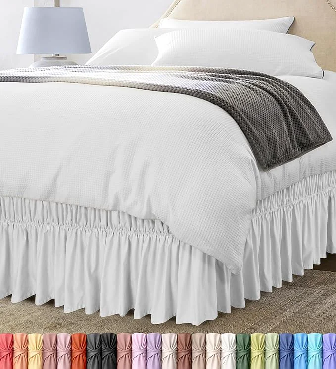 World-Class Utopia Bedding Full Elastic Bed Ruffle – Easy Wrap Around Ruffle – Microfiber Bed Skirt with Adjustable Elastic Belt 16 Inch Tailored Drop – Hotel Quality Bedskirt Fade Resistant Full White Responsible