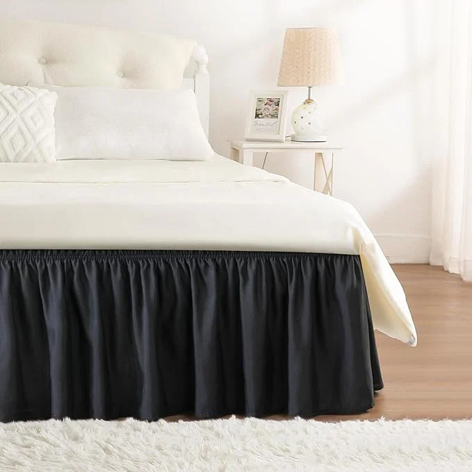 Durable RIMELA Black Bed Skirt Queen Size 15 Inch Drop Elastic Bed Skirting for Bed Base and Frame Bedding Dust Ruffle Easy to Install Lightweight Wrap Around Adjustable Bedskirt High-Quality