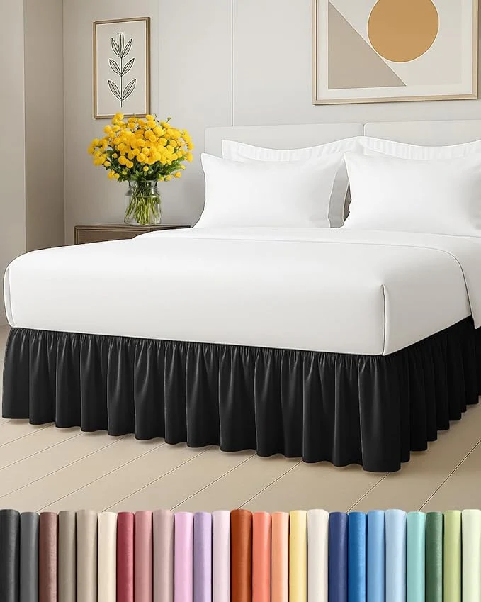 First-Class Bedskirt Full Size Ruffle – 18 inch Drop Dust Ruffle Bed Skirt with Platform – Ultra-Soft Easy Fit Premium Hotel Quality – Wrinkle Fade amp Shrink Resistant – for Women Men Kids and Teens – Black Certified