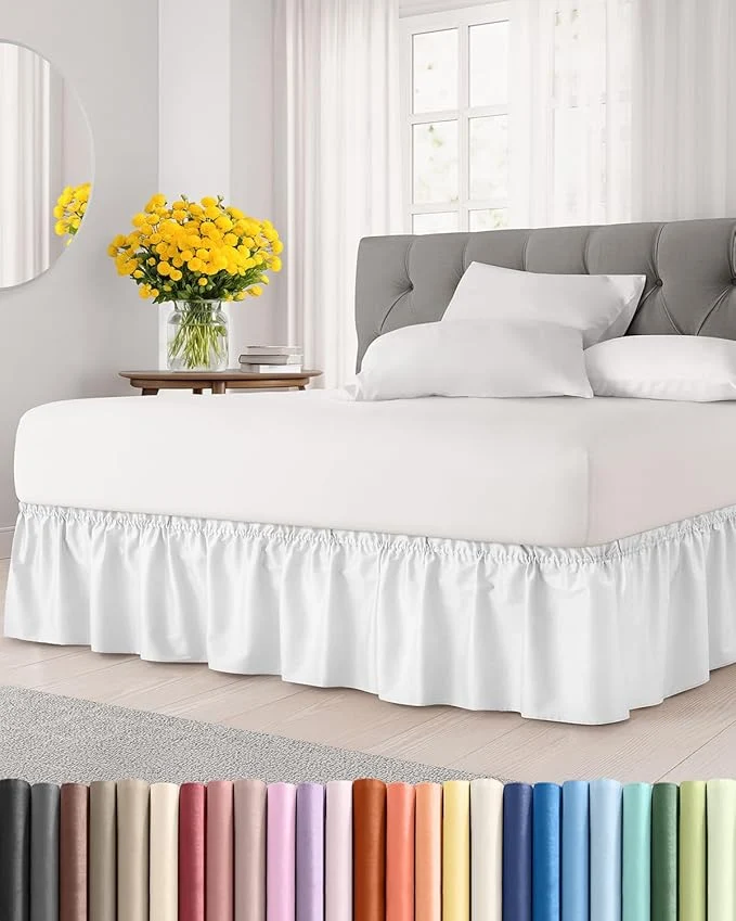 Selected Wrap Around Dust Ruffle Bed Skirt – White – for Full Size Beds with 24 Inch Drop – Easy Fit Elastic Strap – Adjustable Pleated Bedskirt w Brushed Fabric – Wrinkle – for Women Men Kids amp Teens Original Design