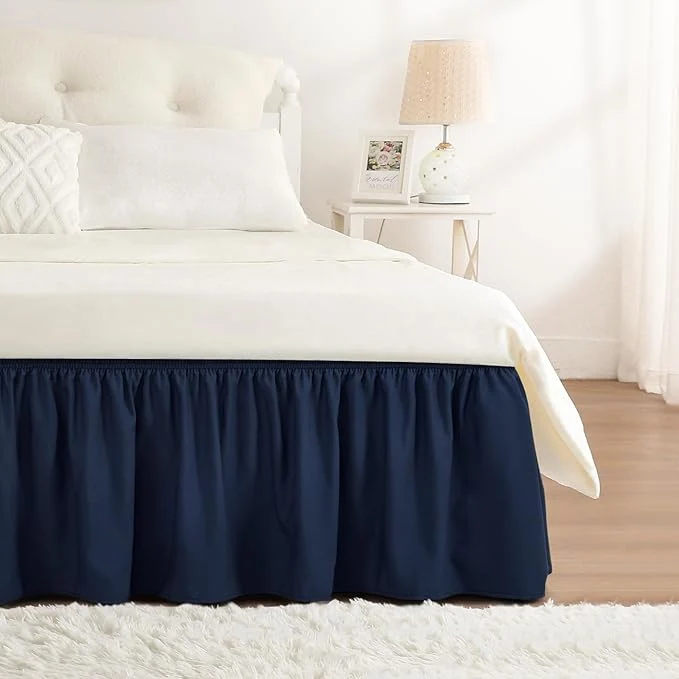 Modern RIMELA Navy Blue Bed Skirt Queen Size 15 Inch Drop Elastic Bed Skirting for Bed Base and Frame Bedding Dust Ruffle Easy to Install Lightweight Wrap Around Adjustable Bedskirt Consistent